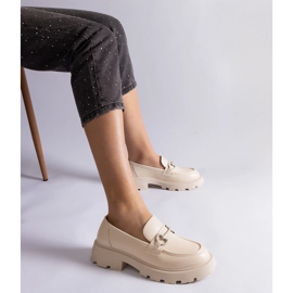 Beiget eko-nahkaiset mokasiinit kullanvärisillä koristeilla 2