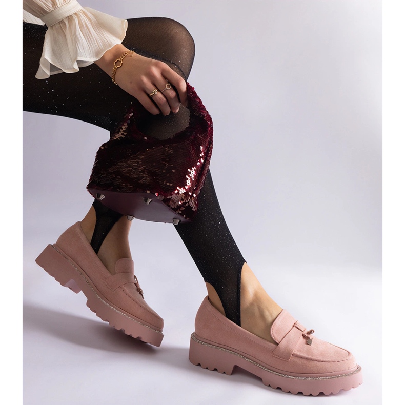 Vaaleanpunaiset eko-nahkaiset mokasiinit vaaleanpunainen 2