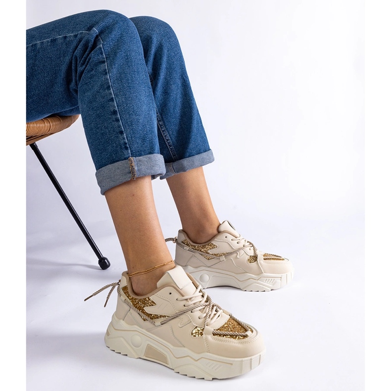 Beiget naisten tennarit glitterillä 1