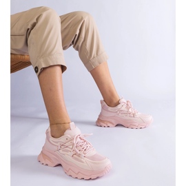 Vaaleanpunaiset urheilun lenkkarit massiivisella pohjalla vaaleanpunainen 1