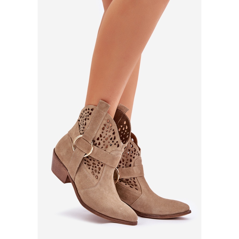 Zazoo 2994 Beige Openwork Cowboy Boots 1