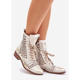 Zazoo 2627 Openwork Nahkainen kultaiset saappaat pyyhitty kultainen 1