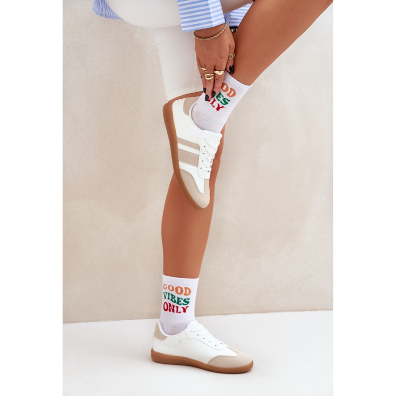 Matalat naisten lenkkarit, joissa on ekologinen nahka beige ja valkoinen 2