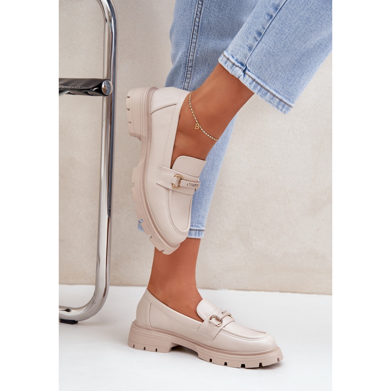 Klassiset naisten leipomot, joissa on ekologinen nahka beige koristeella 2