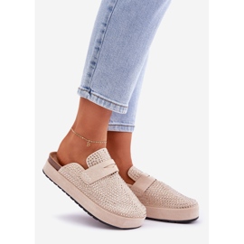 Naisten tossut, jotka on koristeltu zirkonilla beige -laiturilla 1