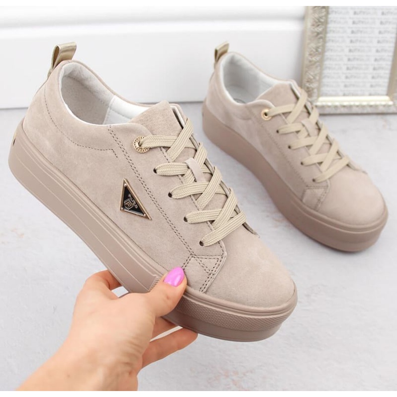 Nahkaiset mokkakengät Filippo W PAW315C alustalla, beige 1