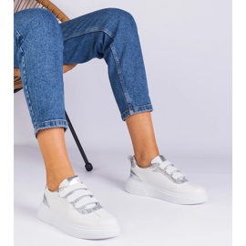 Naisten valkoiset ja hopea -lenkkarit tarranauhaan koristeltu kimaltelussa valkoinen 1