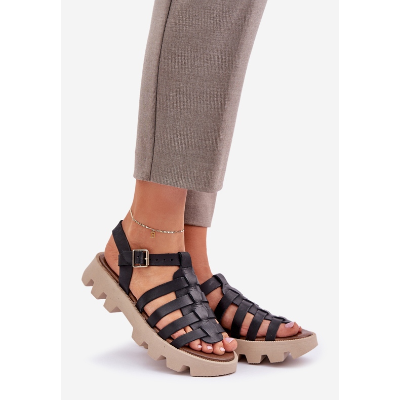 Naisten nahka sandaalit Zazoo 3695 musta 1