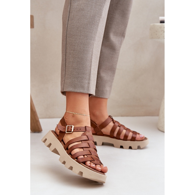 Naisten nahka sandaalit Zazoo 3695 kameli ruskea 2