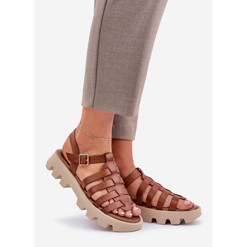 Naisten nahka sandaalit Zazoo 3695 kameli ruskea 1