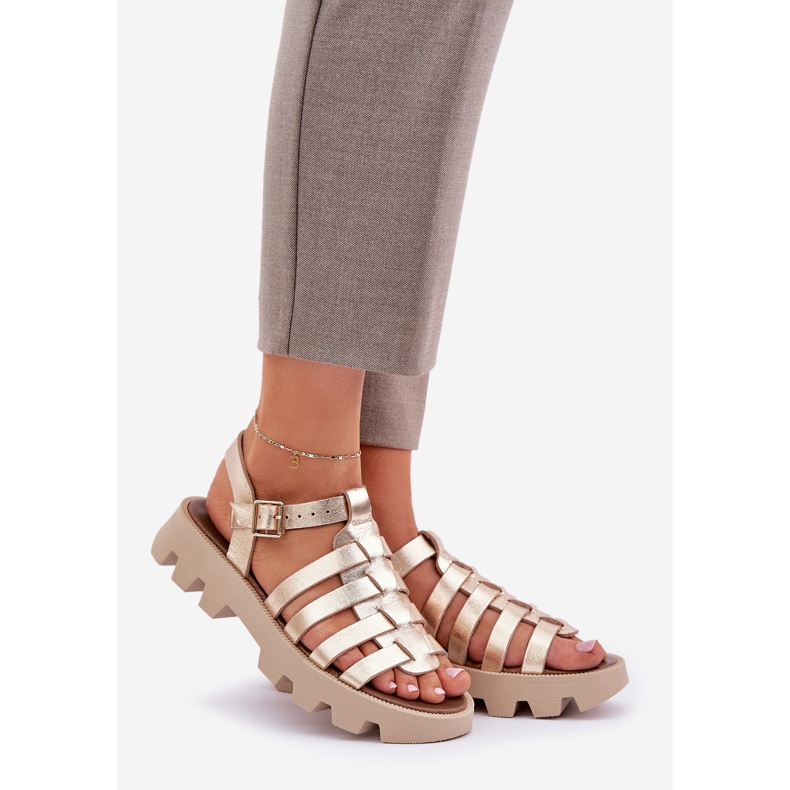 Naisten nahka sandaalit Zazoo 3695 Zlotys kultainen 1