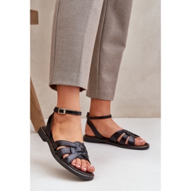 Naisten nahkaiset sandaalit litteillä korkokengillä Zazoo 3688 musta 2