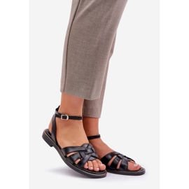 Naisten nahkaiset sandaalit litteillä korkokengillä Zazoo 3688 musta 1