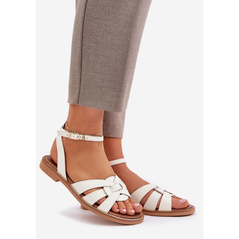 Lewski Shoes Zazoo 3688 Ecru, litteät jalkapallo -sandaalit valkoinen 1