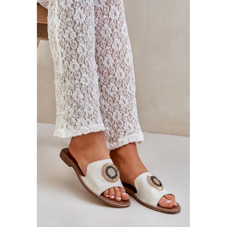 Lewski Shoes Nahkainen flip flops litteällä Lewski 3047/o -Golden Wiped kultainen 1