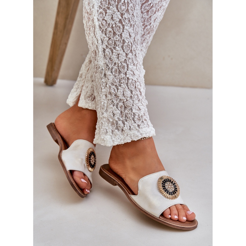 Lewski Shoes Nahkainen flip flops litteällä Lewski 3047/o -Golden Wiped kultainen 2