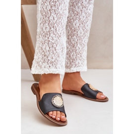 Nahkahäpät litteällä koristeella Zazoo 3047/o musta 1