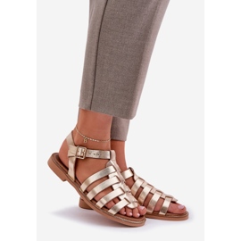 Nahka -sandaalit litteillä korkokengillä zazoo 3686 zlotys kultainen 1