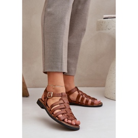 Nahka -sandaalit litteillä korkokengillä Zazoo 3686 kameli ruskea 2