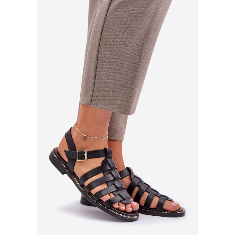 Nahka -sandaalit litteillä korkokengillä zazoo 3686 musta 1