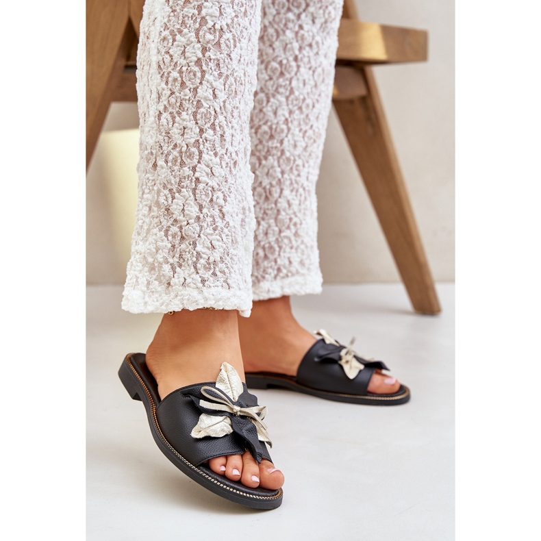 Tossut, joissa on koristelu luonnonahka zazoo 3574/z musta 2