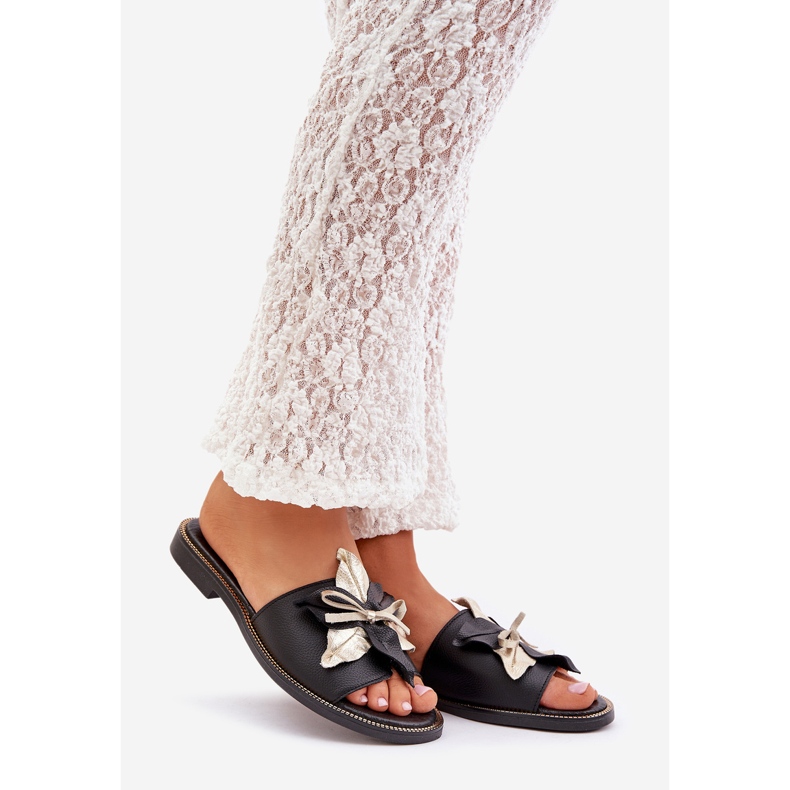 Tossut, joissa on koristelu luonnonahka zazoo 3574/z musta 1