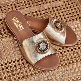 Nahkainen läppä, jossa on litteä koriste Zazoo 3047/o kultainen 2