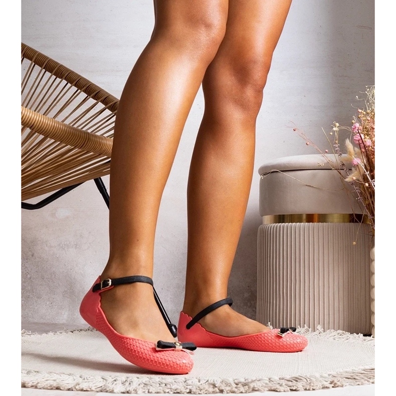 D/GMR Naisten balleriinit vaaleanpunainen kumilla keula- ja kanervakukkalalla 2