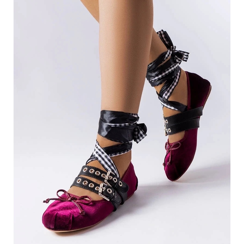 D/GMR Boutot-soljella kiinnitetyt viininpunaiset ballerinat punainen 1