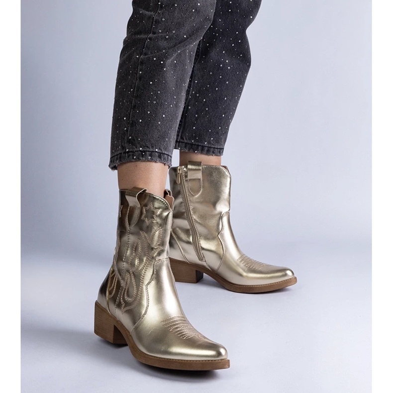 D/CEO Kultaiset naisten cowboy-saappaat korkeakorkoisella, metallinhohtoinen Madeira kultainen 2
