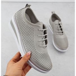 Nahkaisten naisten urheilukengät aukiolla kiila harmaa T.sokolski W24-150 1