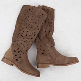 Naisten Openwork Boots Brown Suede S.Barski Hy51-176 ruskea 1