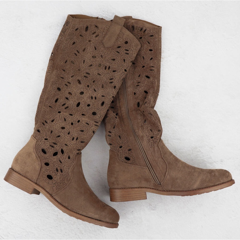 Naisten Openwork Boots Brown Suede S.Barski Hy51-176 ruskea 1