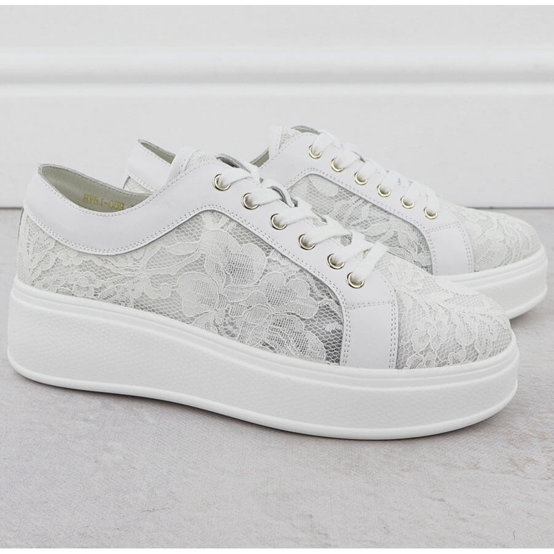 S.Barski Kengät Białe S. Barski HY51-059 -nauhalustalla valkoinen 2