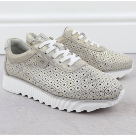 S.Barski Naisten nahkaiset kengät Openwork-alustalla Złote S. Barski LR51-927 kultainen 2