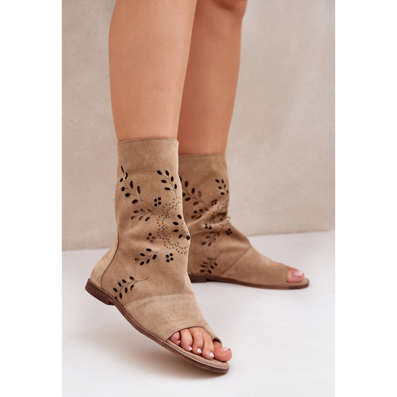 Zazoo 3437 Naisten mokkanahkasandaalit vetoketjulla, beige 2