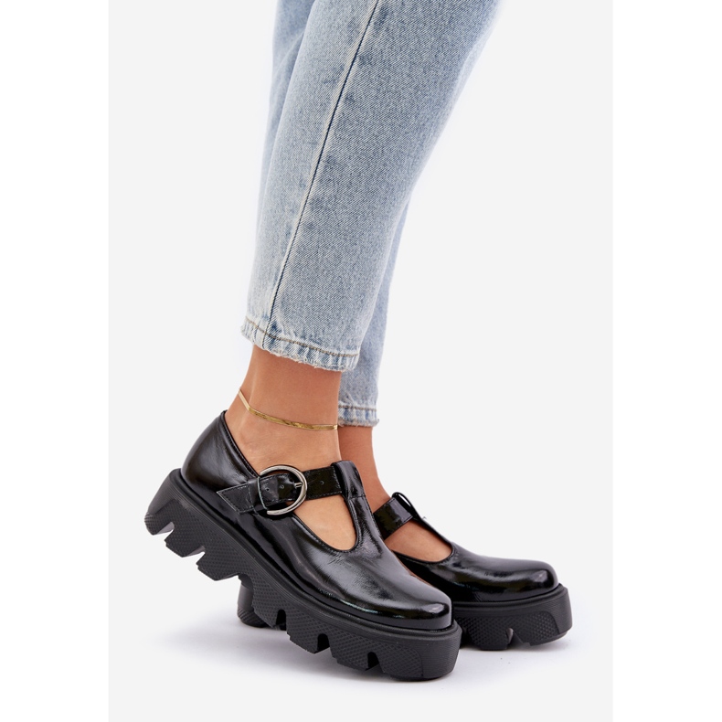 Maalattu nahkakengät Zazoo -solki 20183 mustalla 1