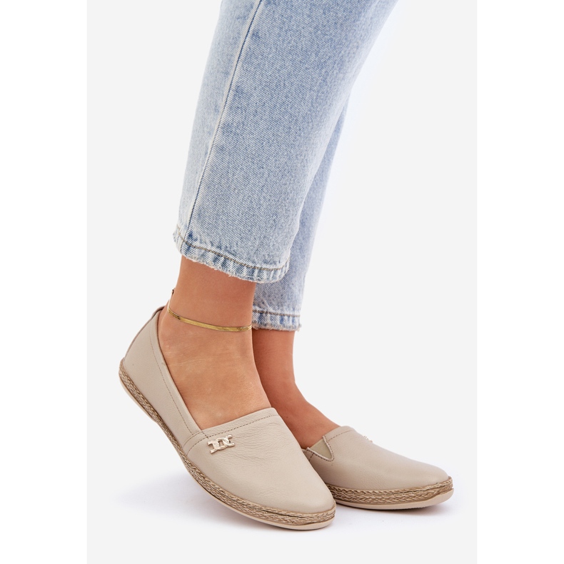 Tyylikäs nahka Espadrilles Naisten Zazoo 10177 beige 1