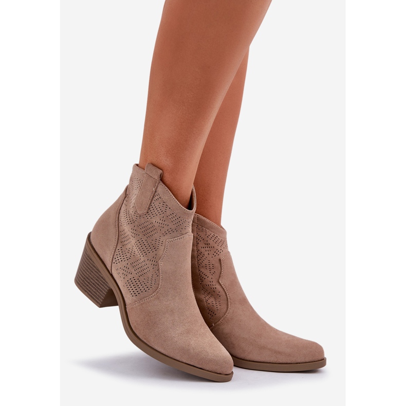 S.Barski Cowboy Boots for Eco mokkanahka Openwork Zip beige 1