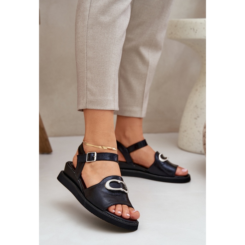 Jezzi Maalatut naisten kiilan sandaalit, joissa on musta sisustus 2