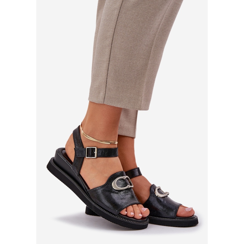 Jezzi Maalatut naisten kiilan sandaalit, joissa on musta sisustus 1