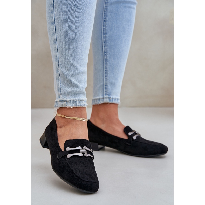 Mokkasiinit koristeella herkällä kantapään ekologisella mokkanahalla musta 2