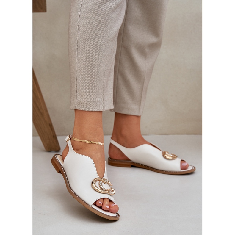 Flat -Pested Leather -sandaalit Laura Messi 2865 -koristeella beige 2