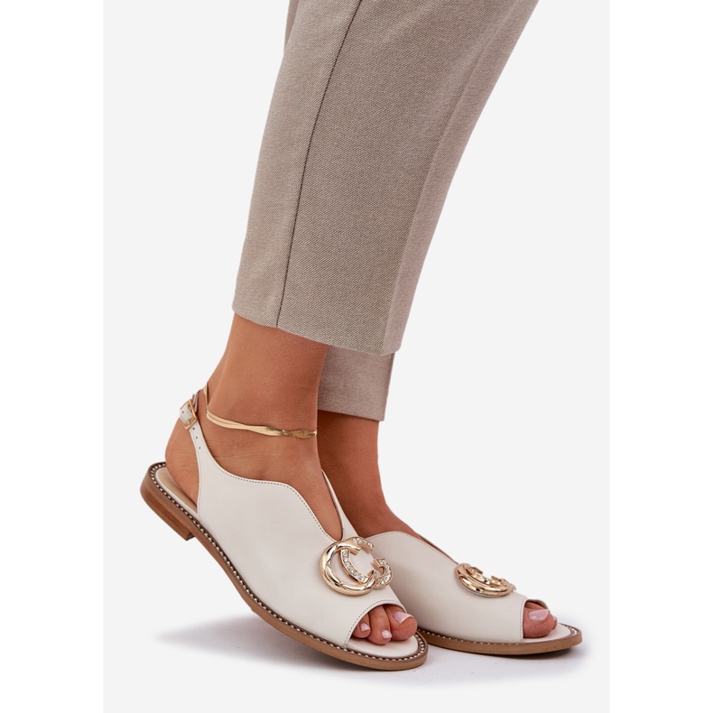 Flat -Pested Leather -sandaalit Laura Messi 2865 -koristeella beige 1