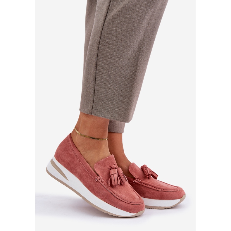 Mokkasiinit herkän ekokiilan vaaleanpunaisella mokkanahalla vaaleanpunainen 1