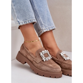 Eco mokkanahkaisten naisten leipomot koristeellisella rintakorulla tumma beige 2