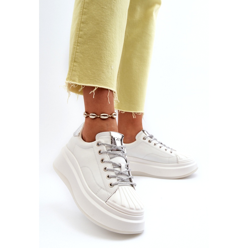 Naisten urheilun nahka -lenkkarit Goe NN2N4033 White Platform -sovelluksella valkoinen 1