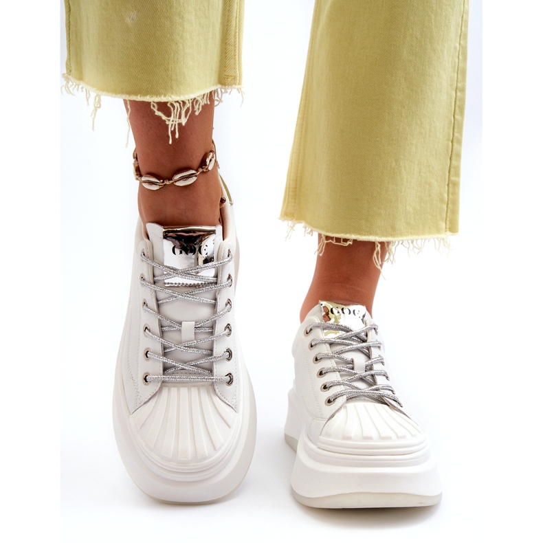 Naisten urheilun nahka -lenkkarit Goe NN2N4033 White Platform -sovelluksella valkoinen 4