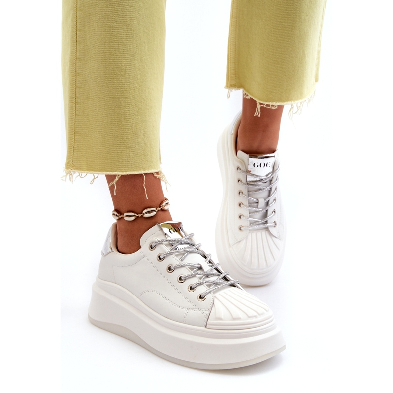Naisten urheilun nahka -lenkkarit Goe NN2N4033 White Platform -sovelluksella valkoinen 3