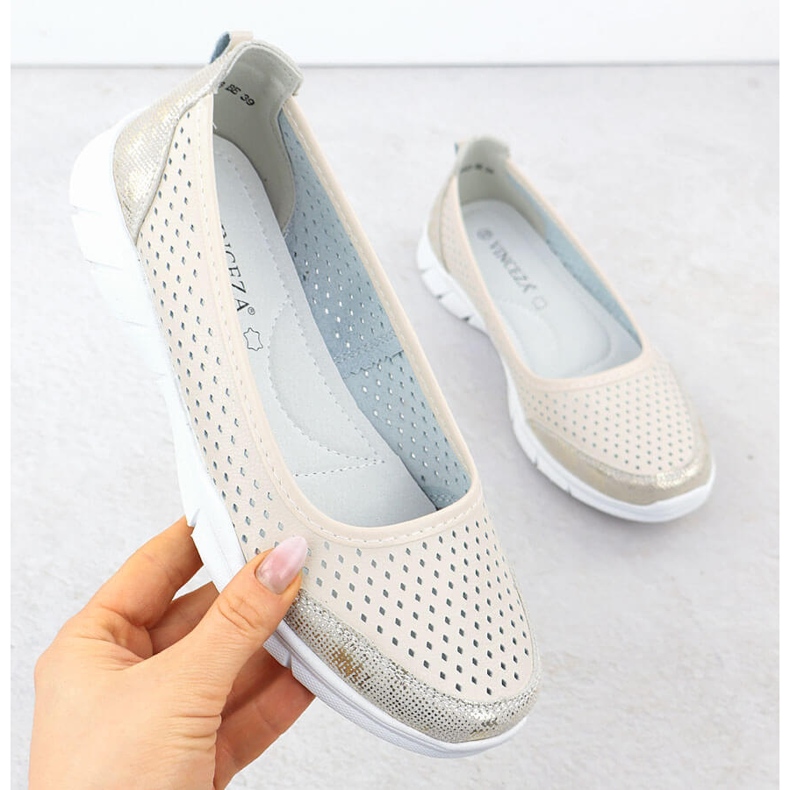 Nahkaballeriinit Openwork Comfort Beige Vinceza 95323 1